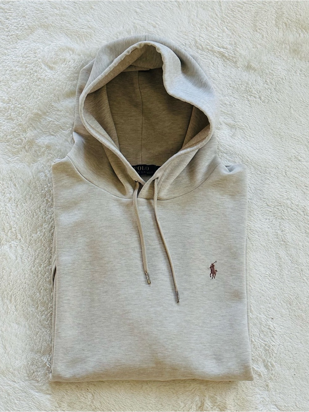 Polo Ralph Lauren Mens Double Knit Pullover Hoodie Beige Oatmeal XXL Brown Pony